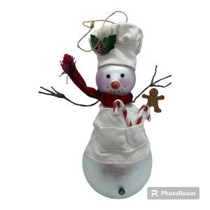 Snowman Chef Baker Christmas Holiday Ornament Glass Canvas Hat Apron giftable